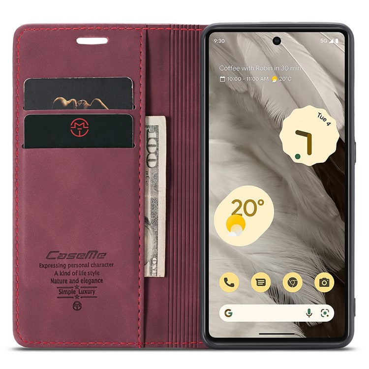 CASEME 013 Series For Google Pixel 7a Case Card Holder Stand Leather Phone Cover - Red