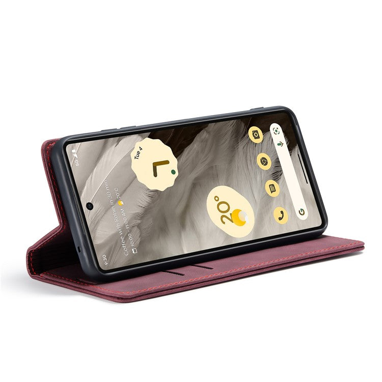 CASEME 013 Series For Google Pixel 7a Case Card Holder Stand Leather Phone Cover - Red