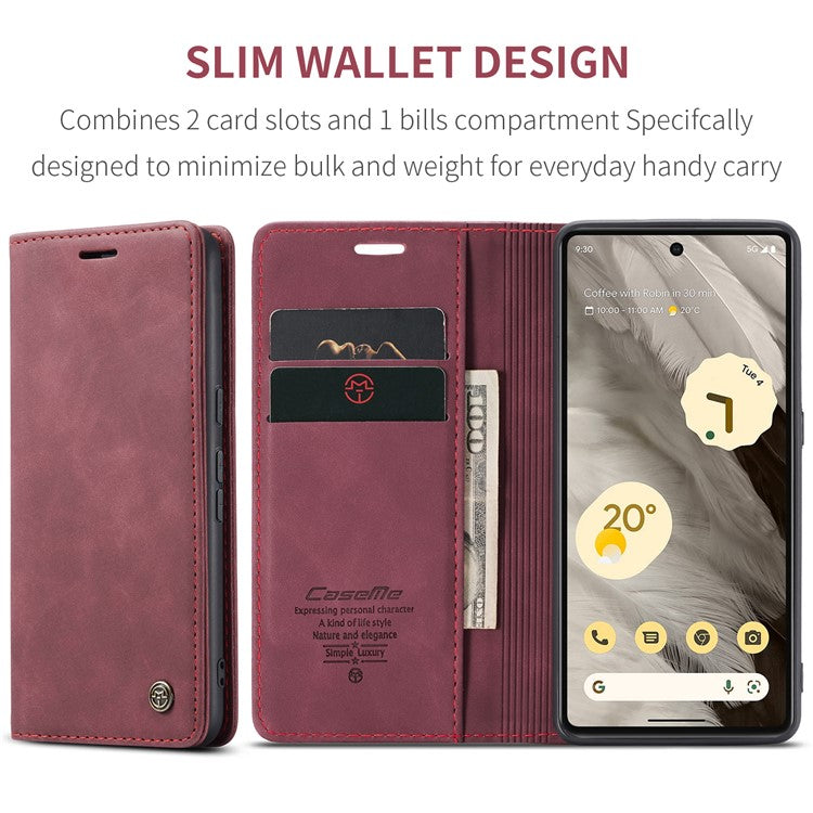 CASEME 013 Series For Google Pixel 7a Case Card Holder Stand Leather Phone Cover - Red