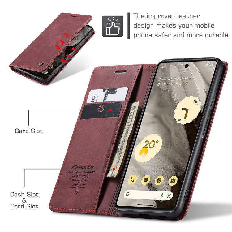 CASEME 013 Series For Google Pixel 7a Case Card Holder Stand Leather Phone Cover - Red