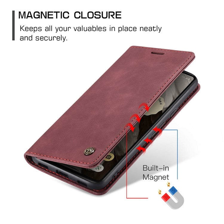 CASEME 013 Series For Google Pixel 7a Case Card Holder Stand Leather Phone Cover - Red