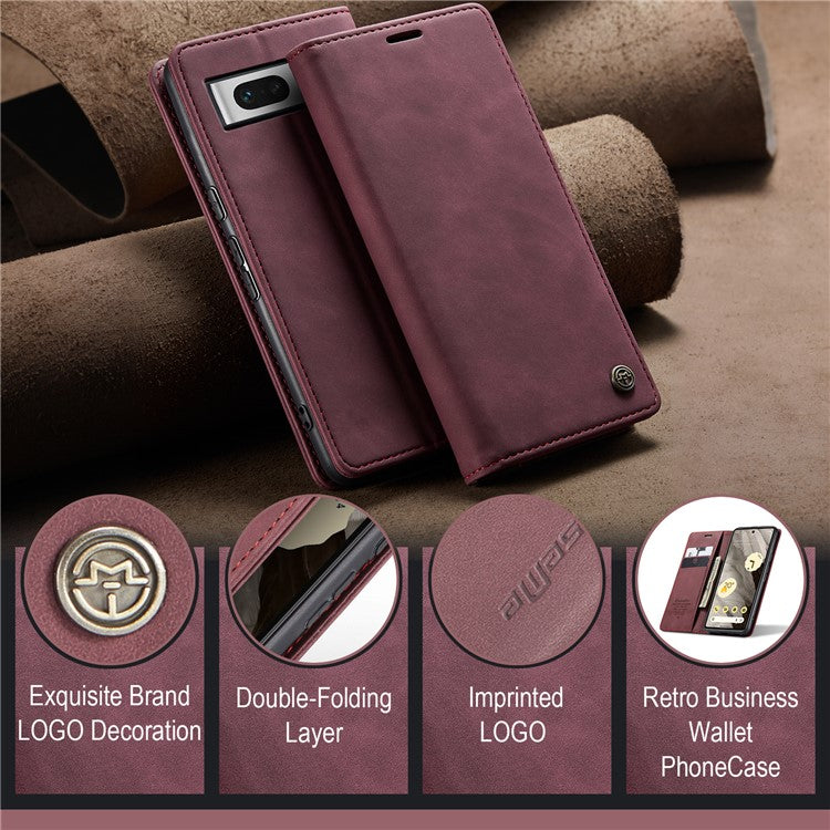 CASEME 013 Series For Google Pixel 7a Case Card Holder Stand Leather Phone Cover - Red