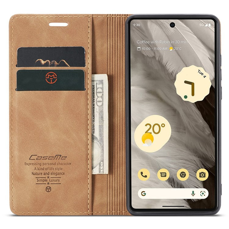 CASEME 013 Series For Google Pixel 7a Case Card Holder Stand Leather Phone Cover - Brown