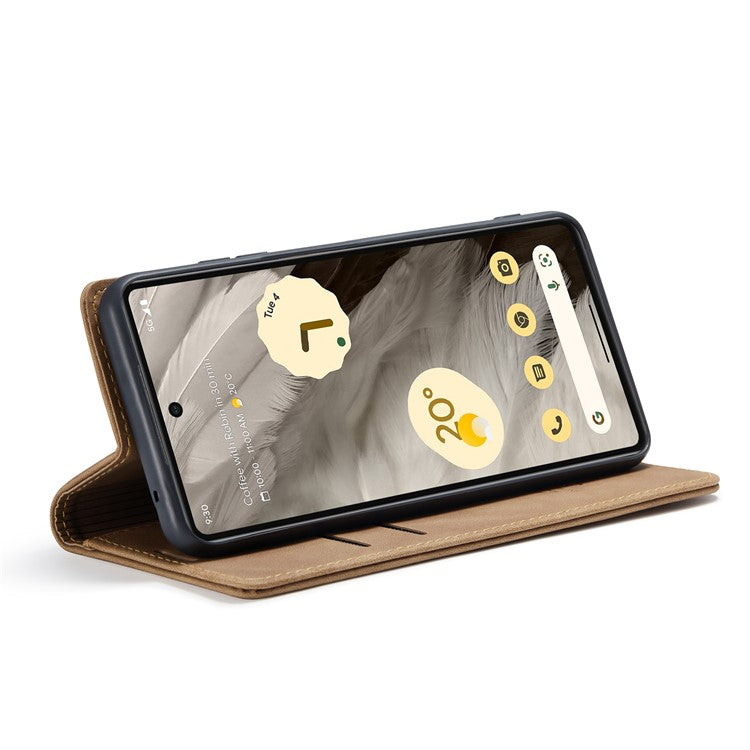 CASEME 013 Series For Google Pixel 7a Case Card Holder Stand Leather Phone Cover - Brown