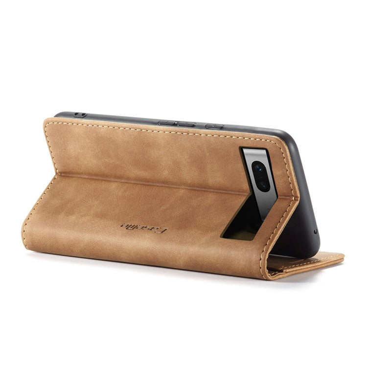 CASEME 013 Series For Google Pixel 7a Case Card Holder Stand Leather Phone Cover - Brown