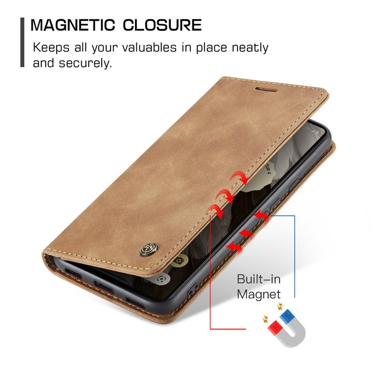 CASEME 013 Series For Google Pixel 7a Case Card Holder Stand Leather Phone Cover - Brown