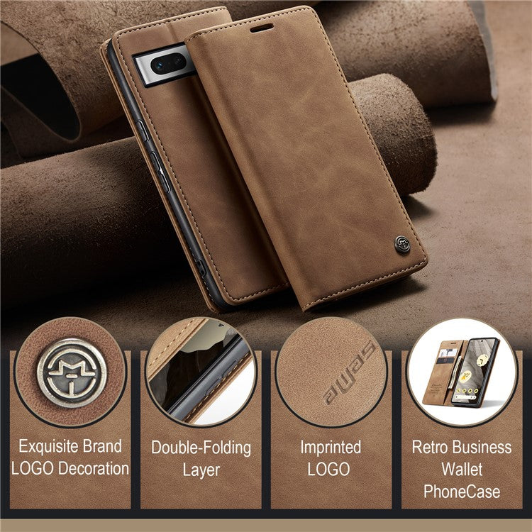CASEME 013 Series For Google Pixel 7a Case Card Holder Stand Leather Phone Cover - Brown