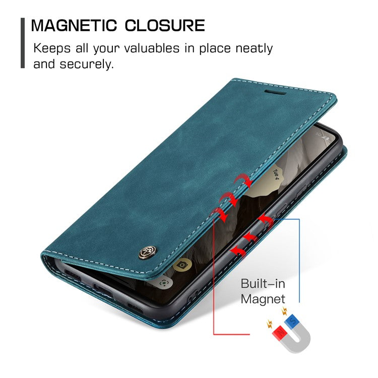 CASEME 013 Series For Google Pixel 7a Case Card Holder Stand Leather Phone Cover - Blue
