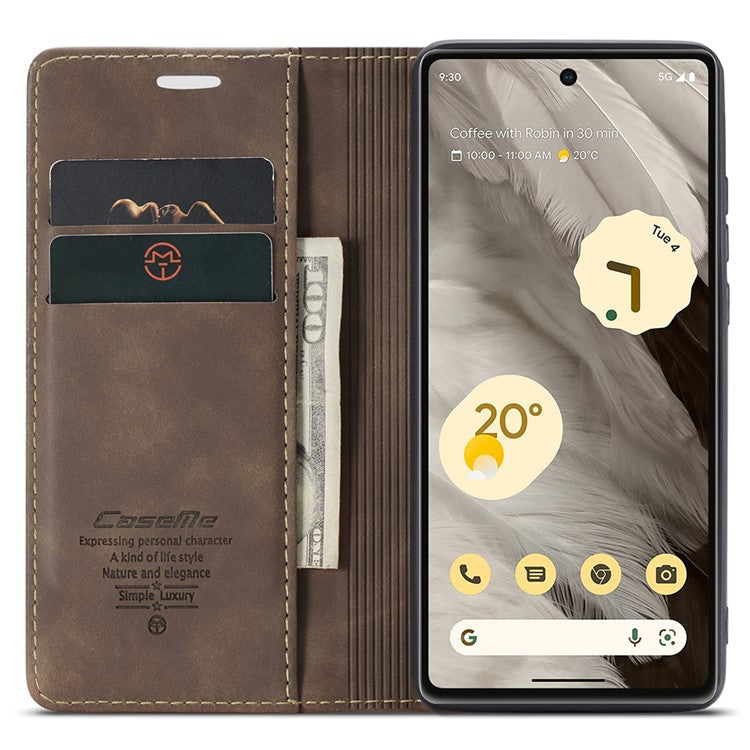 CASEME 013 Series For Google Pixel 7a Case Card Holder Stand Leather Phone Cover - Coffee