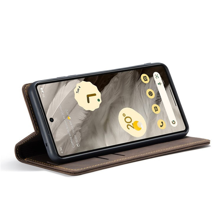 CASEME 013 Series For Google Pixel 7a Case Card Holder Stand Leather Phone Cover - Coffee