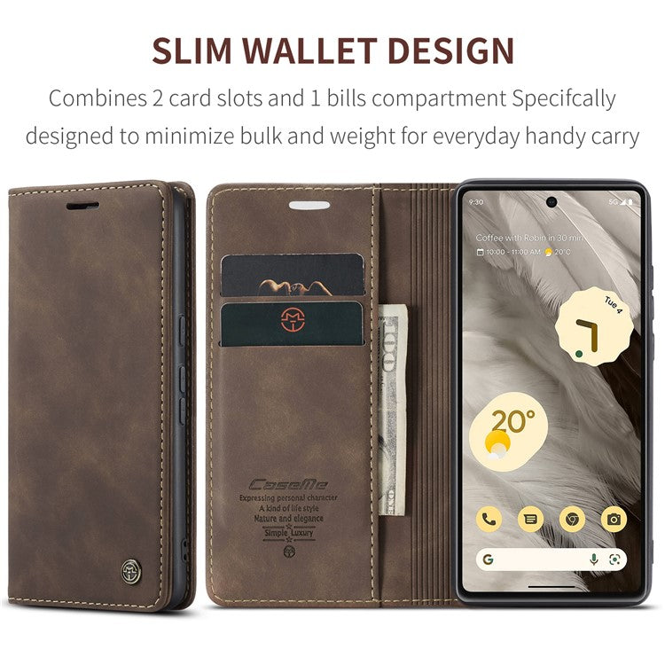 CASEME 013 Series For Google Pixel 7a Case Card Holder Stand Leather Phone Cover - Coffee