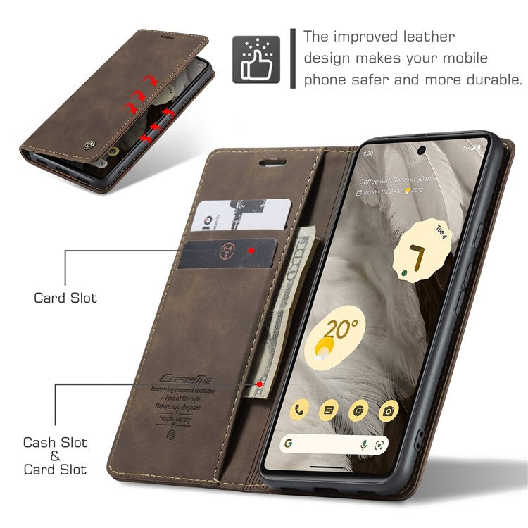 CASEME 013 Series For Google Pixel 7a Case Card Holder Stand Leather Phone Cover - Coffee
