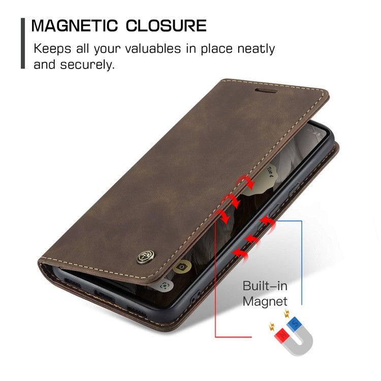 CASEME 013 Series For Google Pixel 7a Case Card Holder Stand Leather Phone Cover - Coffee