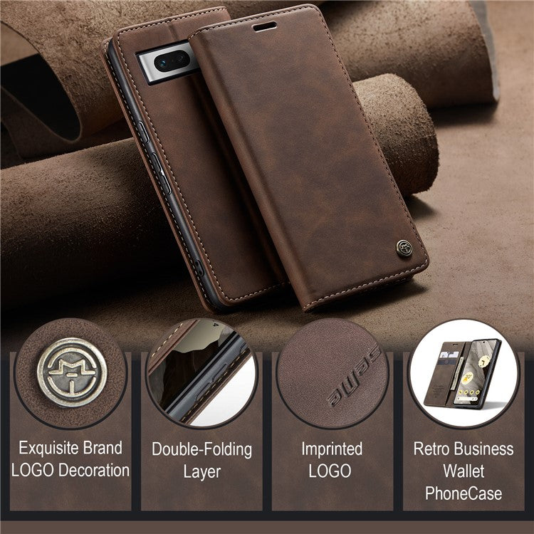 CASEME 013 Series For Google Pixel 7a Case Card Holder Stand Leather Phone Cover - Coffee