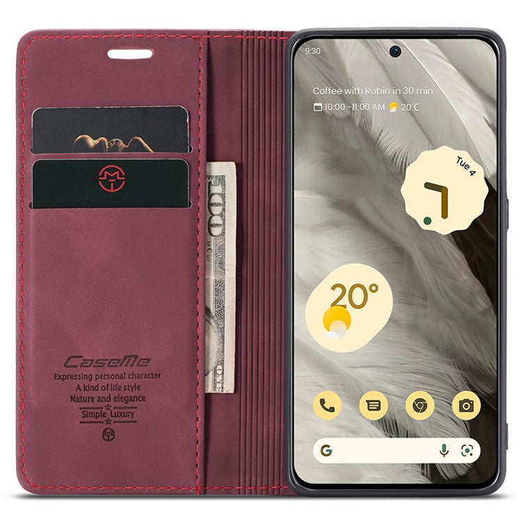 CASEME 013 Series For Google Pixel 8 Case Magnetic PU Leather Phone Cover with Stand - Red