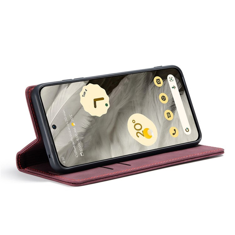 CASEME 013 Series For Google Pixel 8 Case Magnetic PU Leather Phone Cover with Stand - Red
