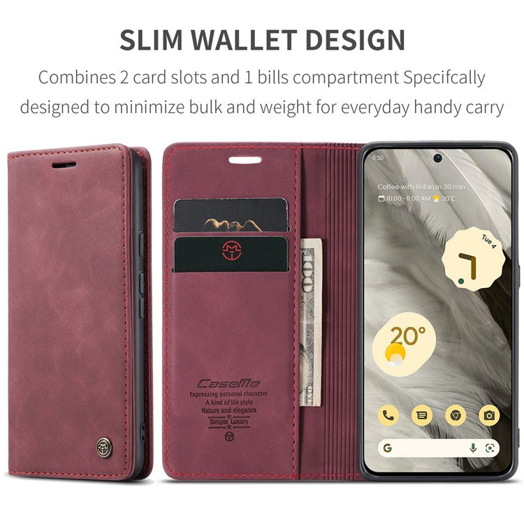 CASEME 013 Series For Google Pixel 8 Case Magnetic PU Leather Phone Cover with Stand - Red