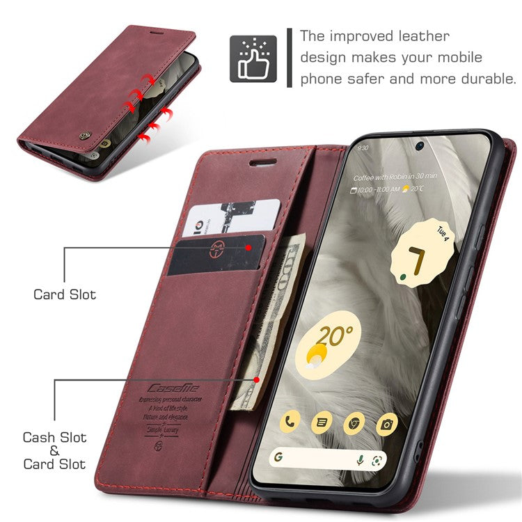 CASEME 013 Series For Google Pixel 8 Case Magnetic PU Leather Phone Cover with Stand - Red