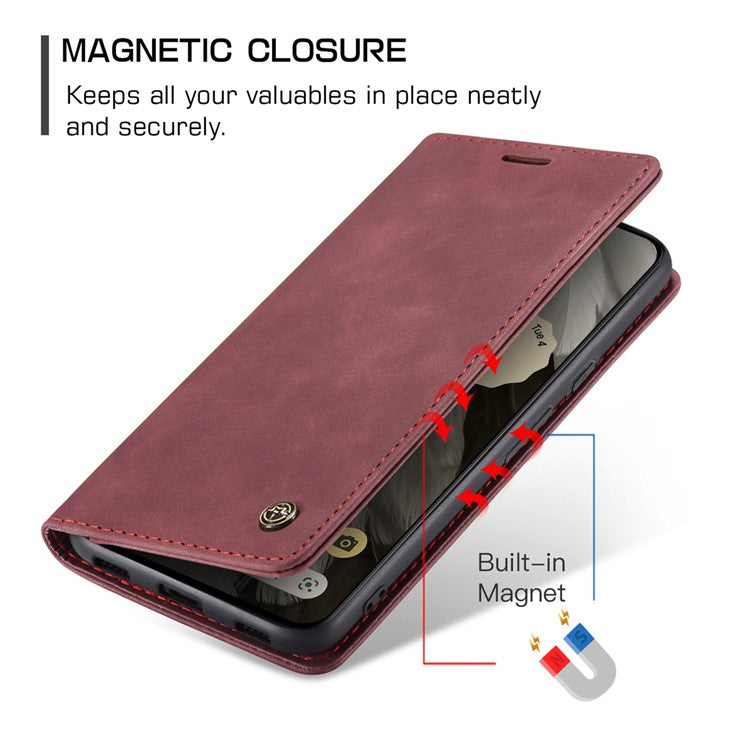 CASEME 013 Series For Google Pixel 8 Case Magnetic PU Leather Phone Cover with Stand - Red