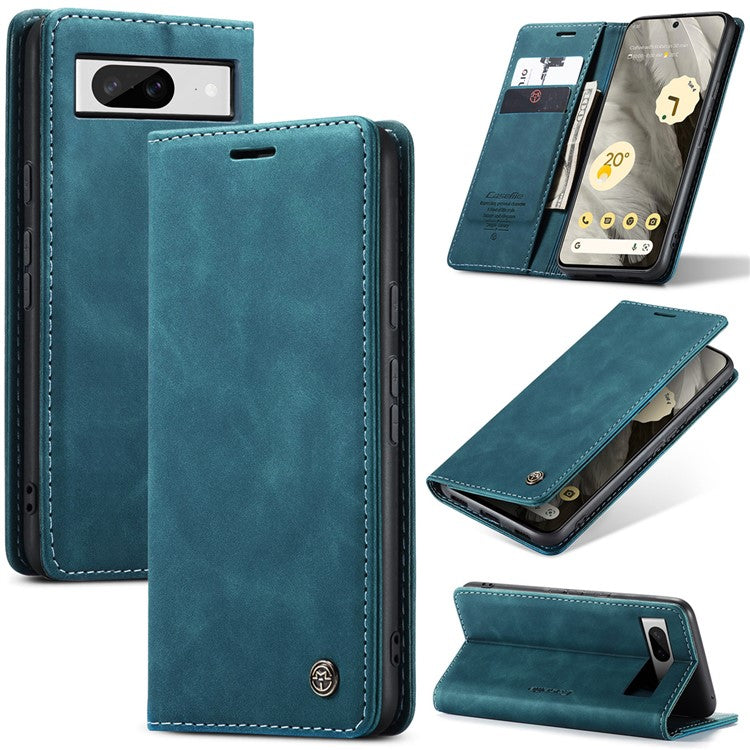 CASEME 013 Series For Google Pixel 8 Case Magnetic PU Leather Phone Cover with Stand - Blue