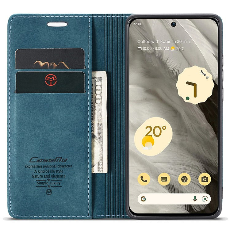 CASEME 013 Series For Google Pixel 8 Case Magnetic PU Leather Phone Cover with Stand - Blue