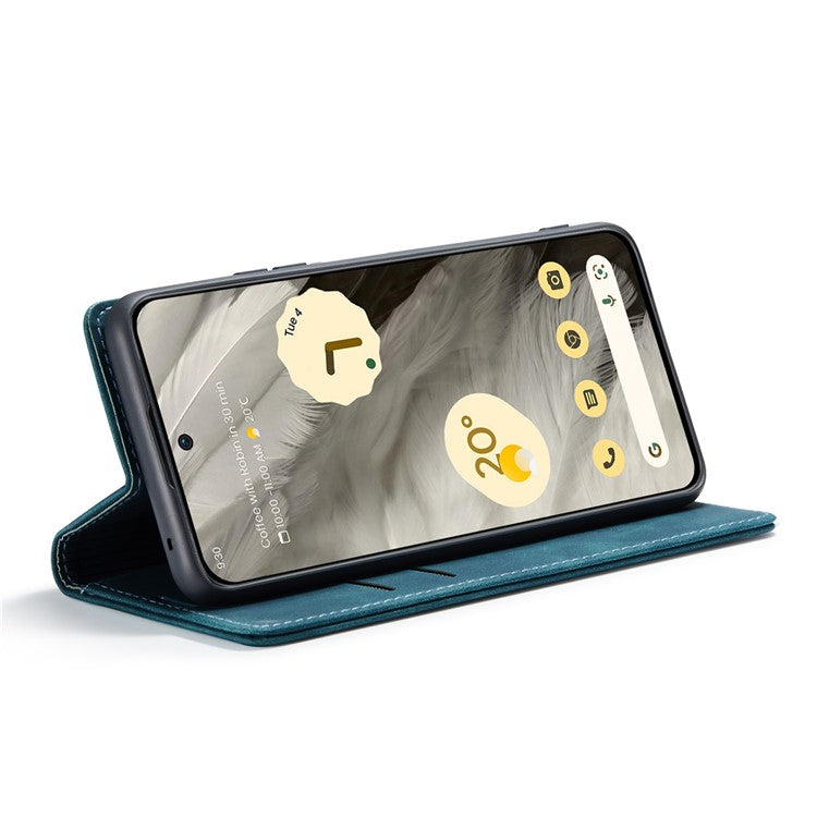 CASEME 013 Series For Google Pixel 8 Case Magnetic PU Leather Phone Cover with Stand - Blue