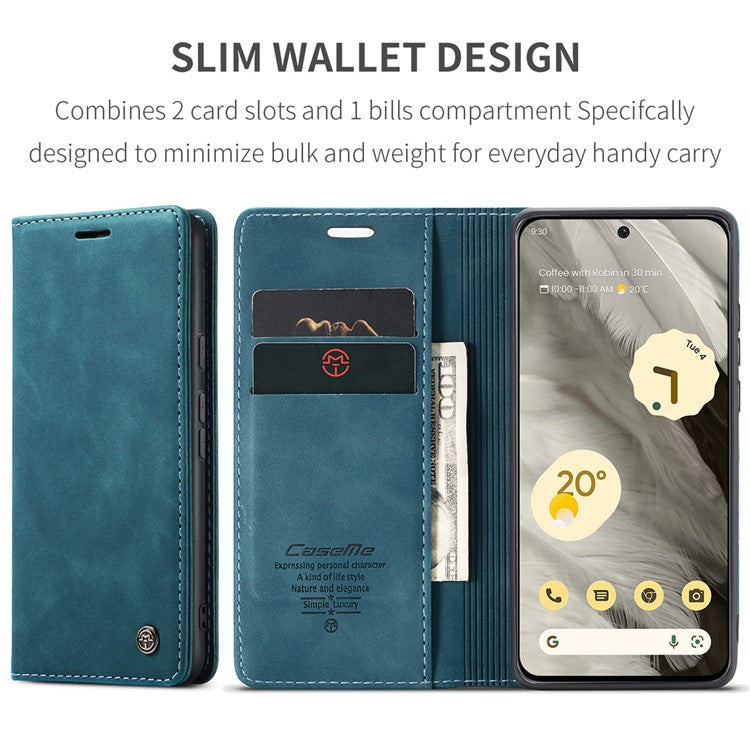 CASEME 013 Series For Google Pixel 8 Case Magnetic PU Leather Phone Cover with Stand - Blue