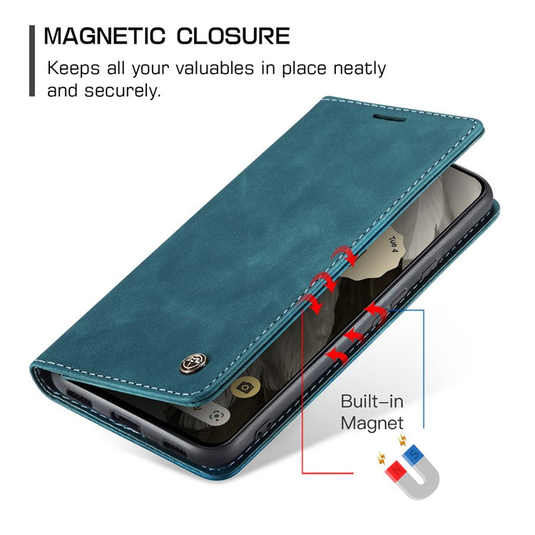 CASEME 013 Series For Google Pixel 8 Case Magnetic PU Leather Phone Cover with Stand - Blue