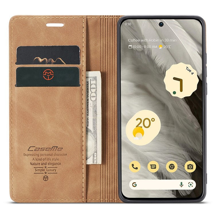 CASEME 013 Series For Google Pixel 8 Case Magnetic PU Leather Phone Cover with Stand - Brown