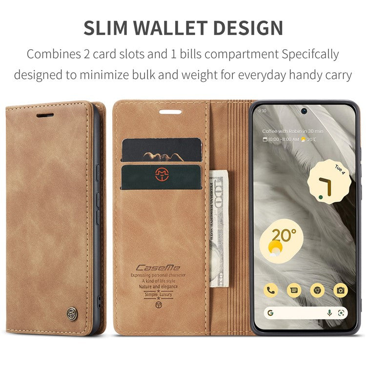 CASEME 013 Series For Google Pixel 8 Case Magnetic PU Leather Phone Cover with Stand - Brown