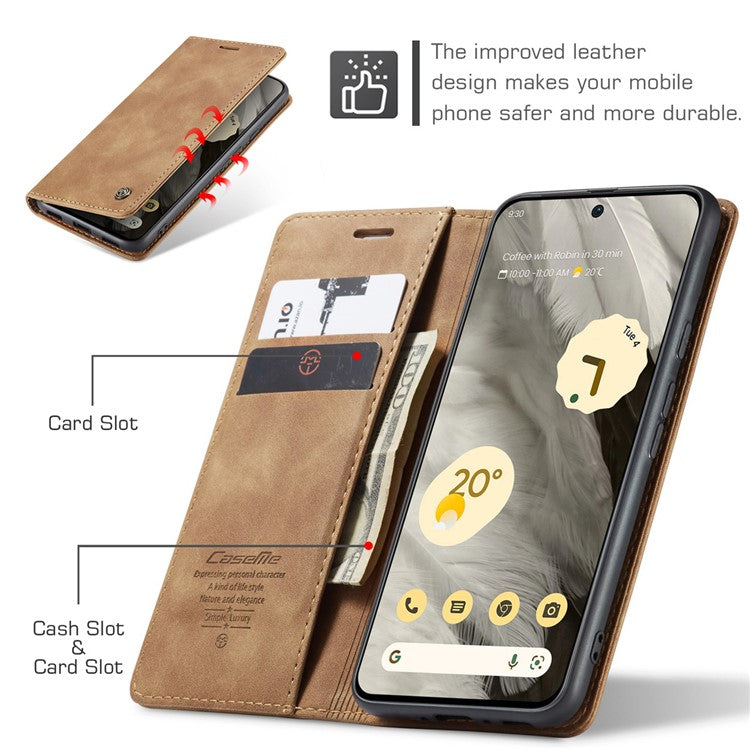 CASEME 013 Series For Google Pixel 8 Case Magnetic PU Leather Phone Cover with Stand - Brown