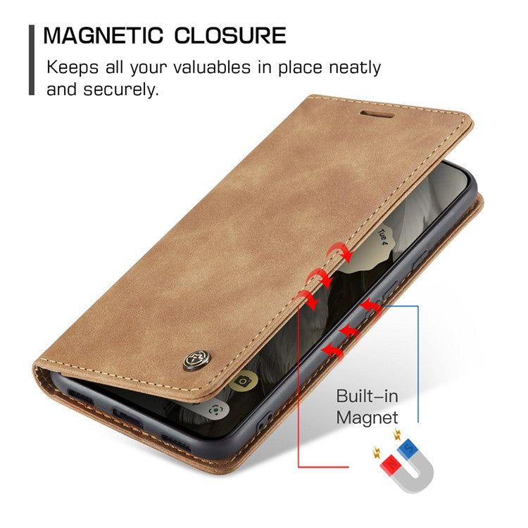 CASEME 013 Series For Google Pixel 8 Case Magnetic PU Leather Phone Cover with Stand - Brown