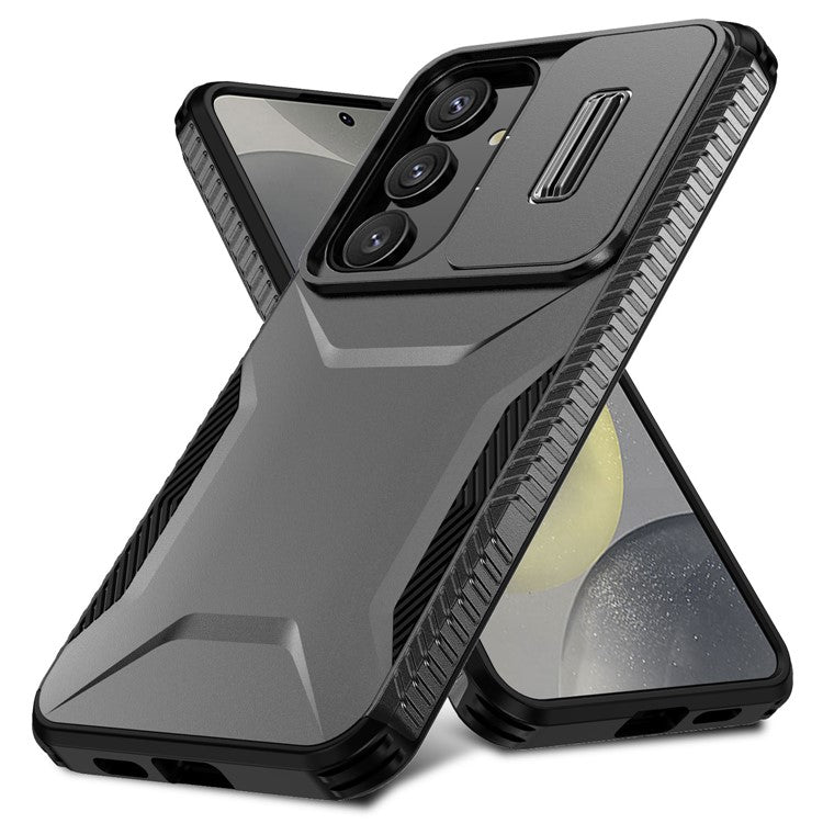 For Samsung Galaxy S24 Case Slide Lens Cover TPU+PC Phone Shell - Black