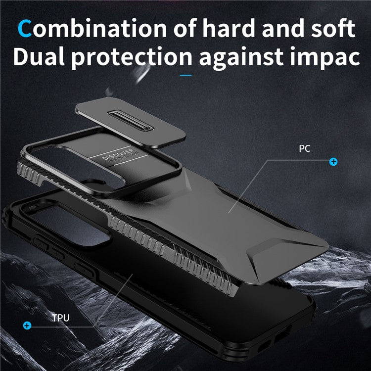 For Samsung Galaxy S24 Case Slide Lens Cover TPU+PC Phone Shell - Black