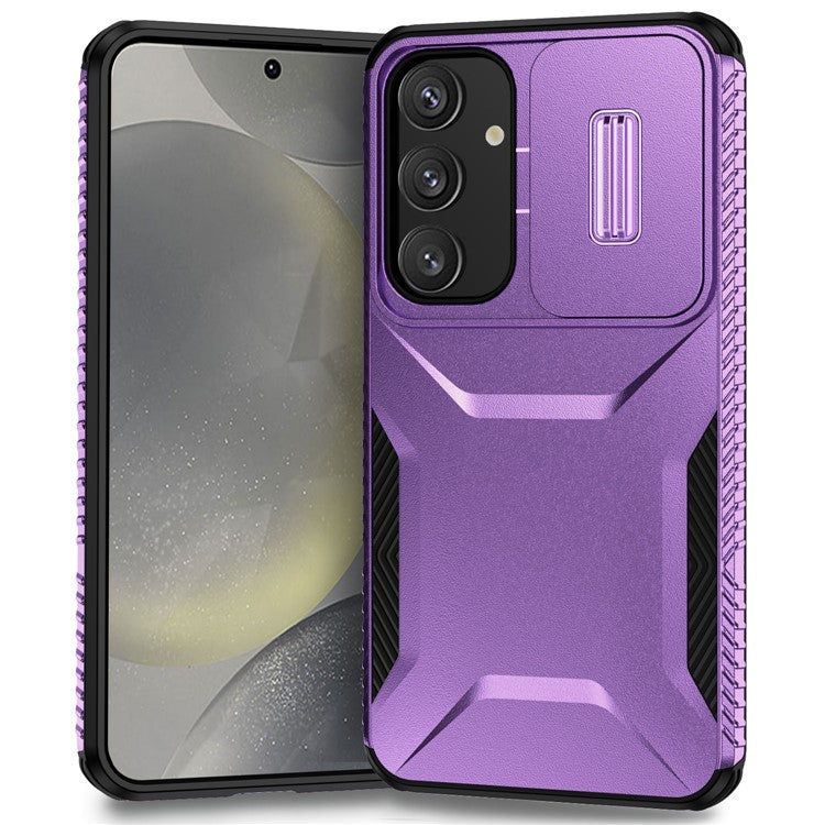 For Samsung Galaxy S24 Case Slide Lens Cover TPU+PC Phone Shell - Purple