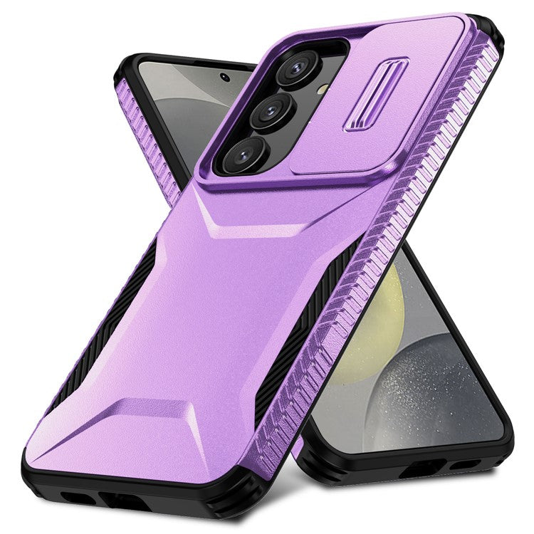 For Samsung Galaxy S24 Case Slide Lens Cover TPU+PC Phone Shell - Purple