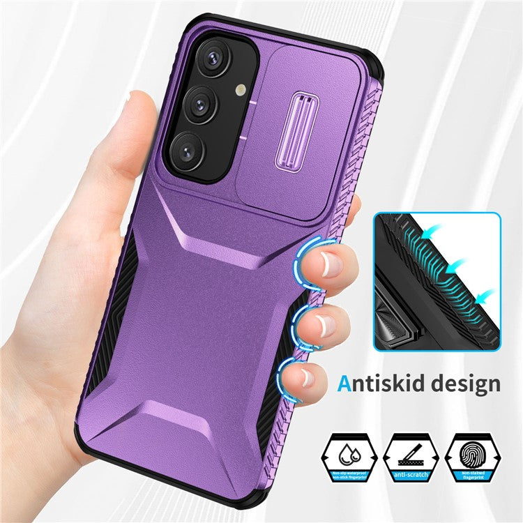For Samsung Galaxy S24 Case Slide Lens Cover TPU+PC Phone Shell - Purple