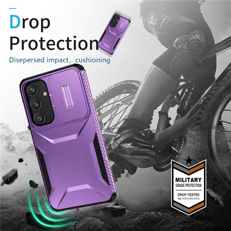 For Samsung Galaxy S24 Case Slide Lens Cover TPU+PC Phone Shell - Purple