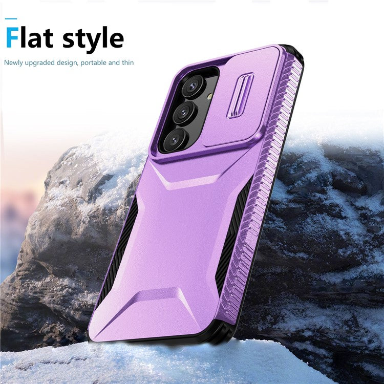 For Samsung Galaxy S24 Case Slide Lens Cover TPU+PC Phone Shell - Purple