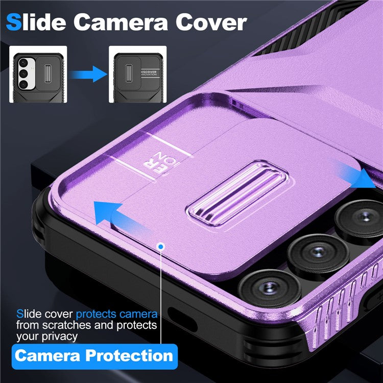 For Samsung Galaxy S24 Case Slide Lens Cover TPU+PC Phone Shell - Purple