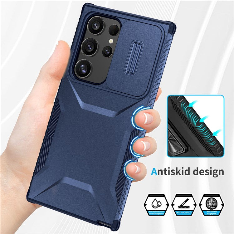 For Samsung Galaxy S24 Ultra Case Camshield TPU+PC Protective Phone Cover - Blue