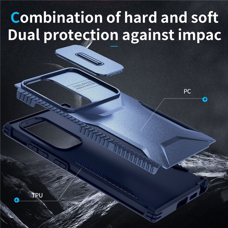 For Samsung Galaxy S24 Ultra Case Camshield TPU+PC Protective Phone Cover - Blue