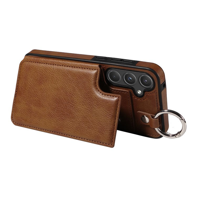 003 For Samsung Galaxy A55 5G Case Card Slots Ring Kickstand PU Leather+TPU Phone Cover - Brown