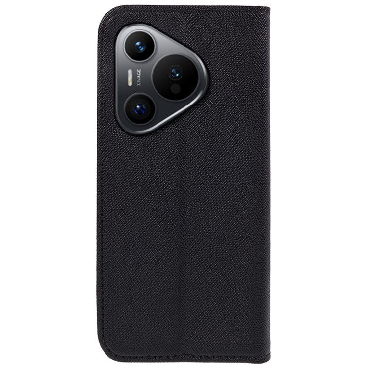 For Huawei Pura 70 Case Cross Texture Leather Flip Phone Cover Magnetic Absorption - Black