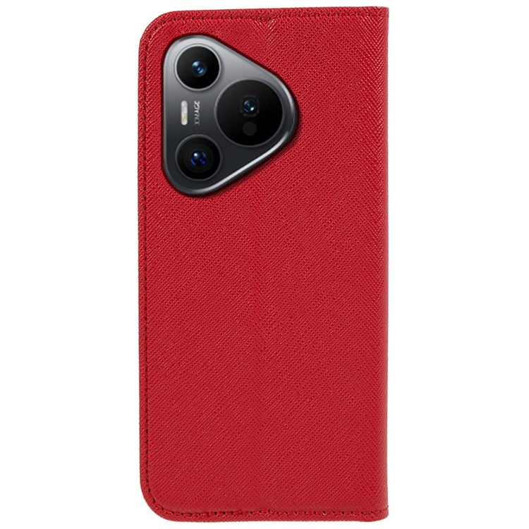 For Huawei Pura 70 Case Cross Texture Leather Flip Phone Cover Magnetic Absorption - Red
