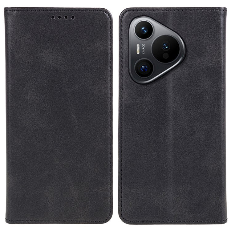 For Huawei Pura 70 Case Magnetic Closing Flip PU Leather Phone Cover - Black