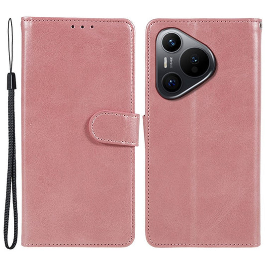 For Huawei Pura 70 Stand Case Calf Texture Leather Phone Cover with Wallet - Rose Gold