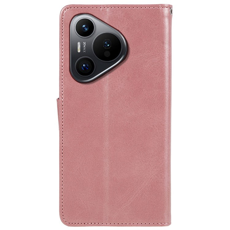 For Huawei Pura 70 Stand Case Calf Texture Leather Phone Cover with Wallet - Rose Gold