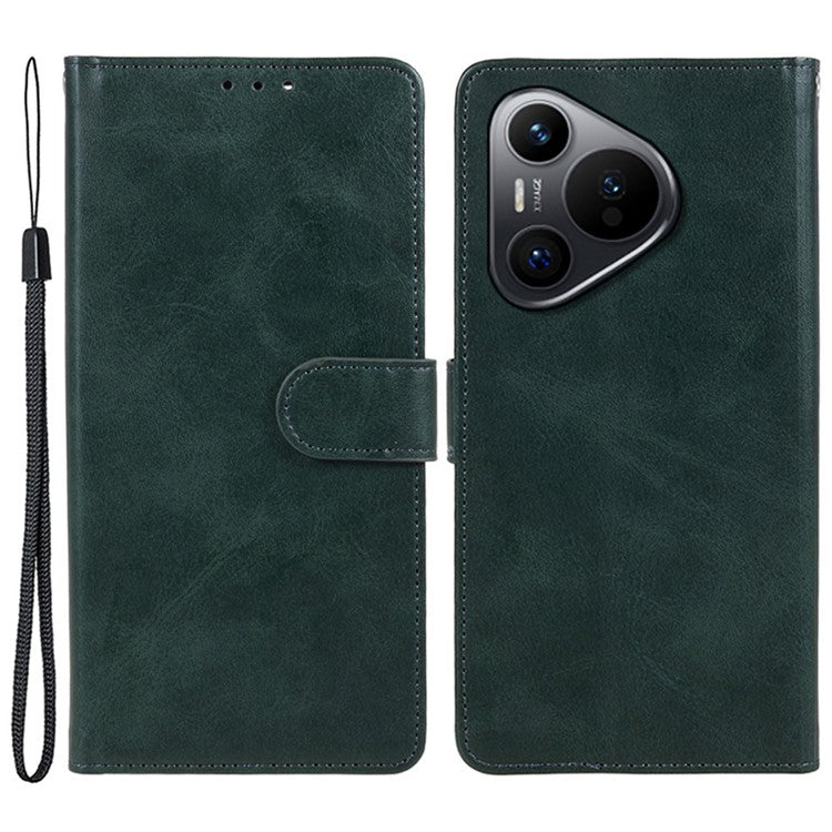 For Huawei Pura 70 Stand Case Calf Texture Leather Phone Cover with Wallet - Green