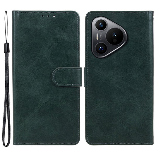 For Huawei Pura 70 Stand Case Calf Texture Leather Phone Cover with Wallet - Green